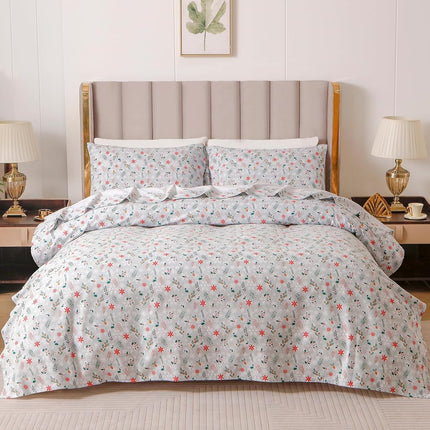 Elegant Comfort Ultra Soft 4-Piece 100% Turkish Cotton Flannel Sheet Set - Holiday Christmas Flannel Sheets, Warm and Cozy Premium Quality, Deep Pocket Fitted Sheet- Full, Poinsettia
