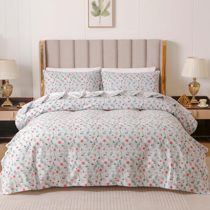 Elegant Comfort Ultra Soft 4-Piece 100% Turkish Cotton Flannel Sheet Set - Holiday Christmas Flannel Sheets, Warm and Cozy Anti-Pill Premium Quality, Deep Pocket Fitted Sheet- Twin XL, Poinsettia