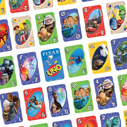Mattel Games UNO Pixar Card Game for Kids, Adults & Family, Deck with Graphics & Rule Inspired by Movie Characters