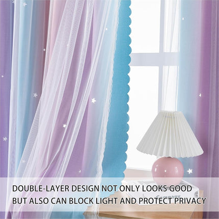 XiDi Dream Star Blackout Curtain for Kids Room, Princess Curtain for Your Daughter's Bedroom, Pink and Purple, 84" W x 52" L