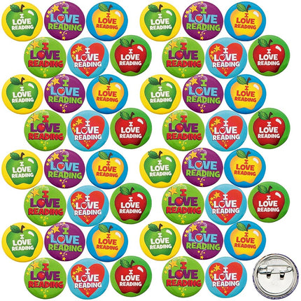 48 ~ I Love Reading Mini Buttons ~ Approx. 1" Metal Buttons ~ New