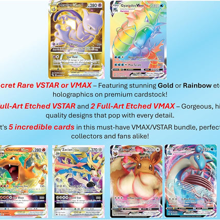 5 Pokemon Card VMAX/VSTAR Bundle - X2 VSTAR - X2 VMAX - X1 Secret Rare - No Duplicates