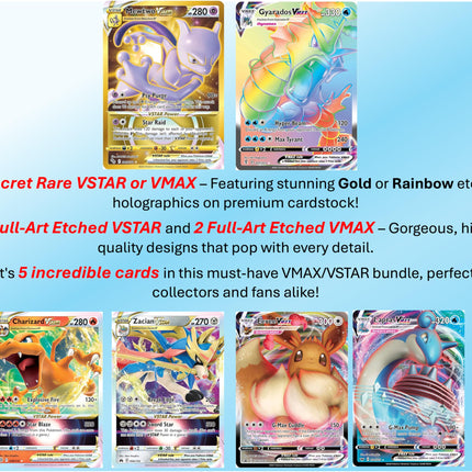 Lot de 5 cartes Pokémon VMAX/VSTAR - X2 VSTAR - X2 VMAX - X1 Secrète Rare - Sans doublons