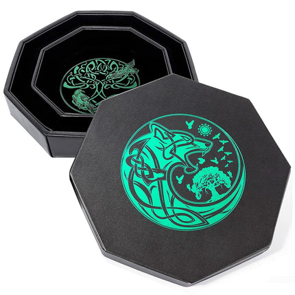 Premium Dice Tray for DND, Detailed World Tree & Wolf Raven Design – 23 CM