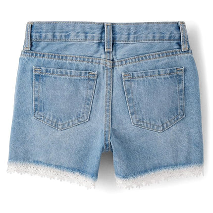 The Children's Place Short en jean pour fille, coupe courte, motif Gemini Wash avec ourlet en dentelle, taille 4
