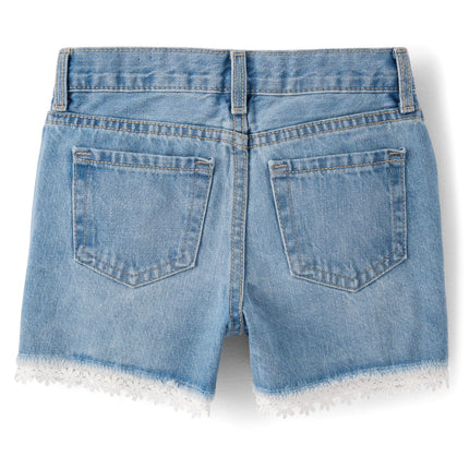 The Children's Place Girls' Denim Shortie Shorts, Gemini Wash Lace Hem, 8