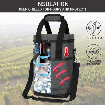 opux Wine Bag, 4 Bottle Wine Cooler Bag, Insulated Wine Tote Carrier for Travel Picnic BYOB, Leakproof Padded Portable Wine Bottle Bag for Wine Lovers Gift Women Men Christmas (Charcoal Gray)