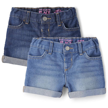 The Children's Place Baby Toddler Girls Denim Shortie Shorts 2 Pack, Sage Wash, 4T