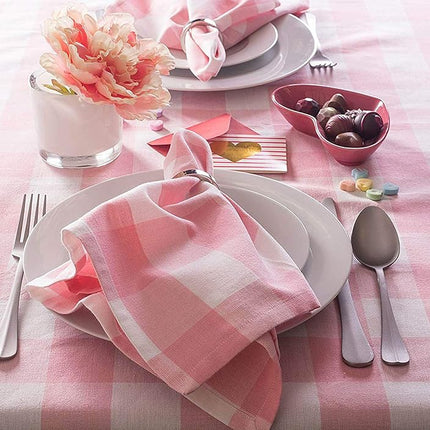 DII Buffalo Check Collection Classic Tablecloth with Farmhouse Motif, Cotton, Pink/White, Tablecloth, 60 x 104 cm