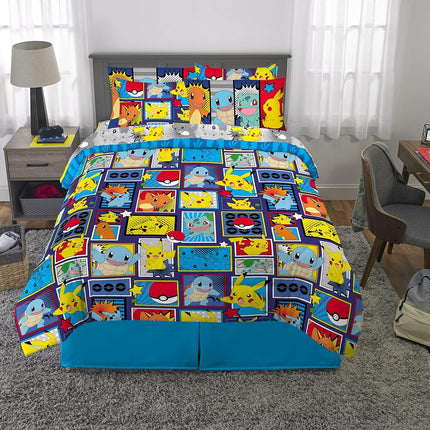 Franco Pokemon Bedding Super Soft Comforter and Sheet Set with Sham, 7 Piece Queen Size, (Official Licensed Product)