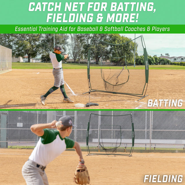 GoSports 7x7 ft Baseball & Softball Batting & Pitching Net with Strike Zone � Available in Team Colors - Green
