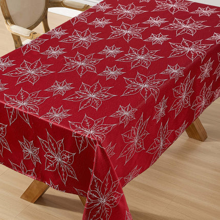Laura Ashley Raised Embroidered Tablecloth, 60" x 144", Poinsettia Red