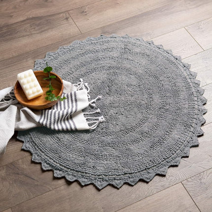 DII Crochet Collection Reversible Bath Mat, Round, 27.5" Diameter, Gray