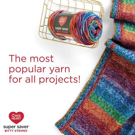 Red Heart Super Saver Bitty Stripe Rainbow Mist Yarn - 2 Pack of 10oz/283g - 100% Acrylic - #4 Worsted (Medium) - 515 Yards - Knitting/Crochet