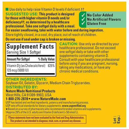 Nature Made Vitamin D3 5000 IU,180 Softgels