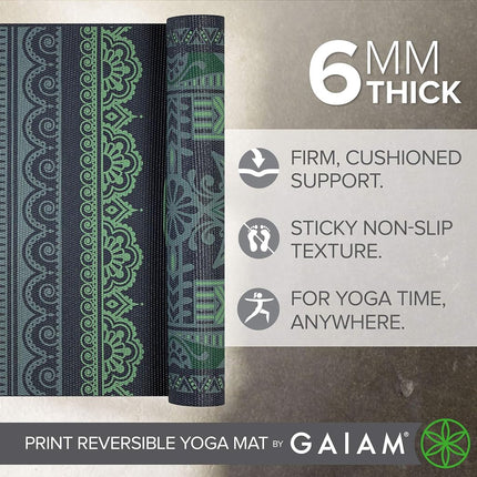 Gaiam Premium Print Reversible Yoga Mat, Boho Folk, 6mm