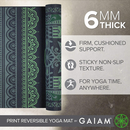 Gaiam Premium Print Reversible Yoga Mat, Boho Folk, 6mm