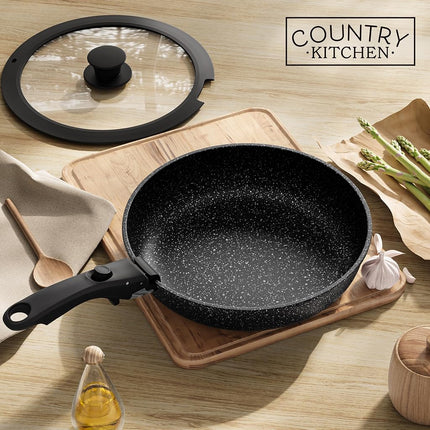 Country Kitchen 13 Piece Pots and Pans Set - Safe Nonstick Cookware Set Detachable Handle, Kitchen Cookware with Removable Handle, RV Cookware, Oven Safe (Black)