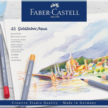 Faber-Castell Creative Studio Goldfaber Aqua Watercolour Pencil, Multicoloured Tin of 48 Pencils, Art, Craft, Drawing, Sketching, Home, School, University, Colouring