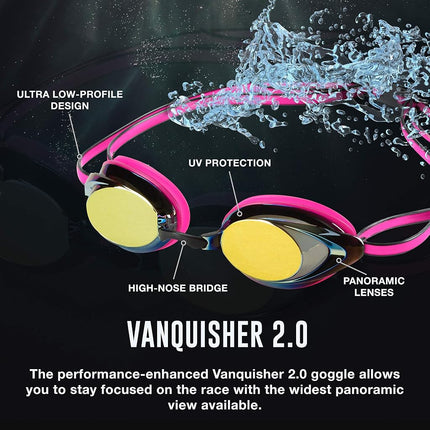 Speedo Competitive Women's Vanquisher 2.0 Mirrored Anti-Fog Swim Goggles, Aqua