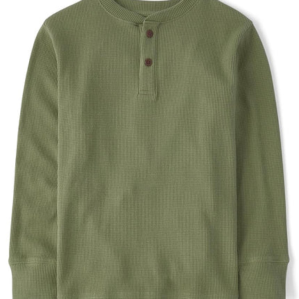 The Children's Place Boys' Long Sleeve Thermal Henley Shirt, Canopy, Large