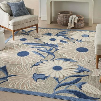 Nourison Aloha Indoor/Outdoor Blue/Grey 6' x 9' Area Rug, Easy Cleaning, Non Shedding, Bed Room, Living Room, Dining Room, Kitchen (6x9)