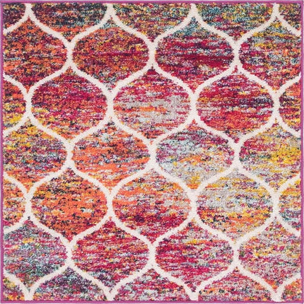 Tapis de surface Unique Loom Trellis Frieze Collection - Arrondi (3' Carré, Multi/Noir)