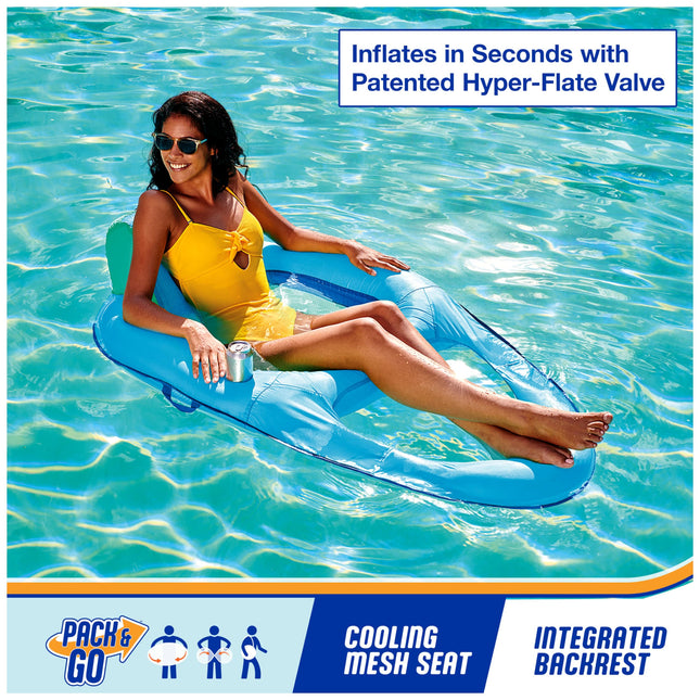 Transat de piscine gonflable SwimWays Spring Float Premium Recliner, transat de piscine gonflable pour adultes avec gonflage rapide, pour 15 ans et plus, bleu ciel