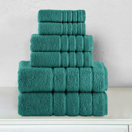 Elegant Comfort 4 Lines Viscose Stripe 6-Piece Premium Towel Set - 100% Turkish Cotton High Absorbent Luxury Bathroom Towels – Includes 2 Washcloths, 2 Hand Towels and 2 Bath Towels Set, Turquoise