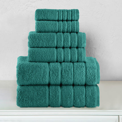 Elegant Comfort 4 Lines Viscose Stripe 6-Piece Premium Towel Set - 100% Turkish Cotton High Absorbent Luxury Bathroom Towels – Includes 2 Washcloths, 2 Hand Towels and 2 Bath Towels Set, Turquoise