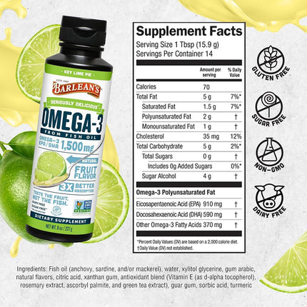 Barlean's Organic Oils Ultra High Potency Key Omega Swirl, Lime, 8 Ounce