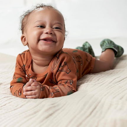 Gerber Baby Boys 6-pack Long-sleeve Onesies Bodysuit, Green Fox, 0-3 Months