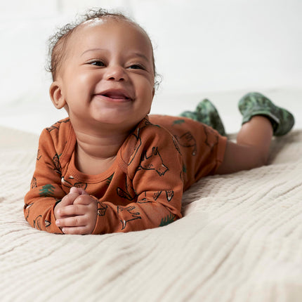 Gerber Paquete de 6 Bodysuits de Manga Larga para Bebé Niño, Zorro Verde, 12 Meses