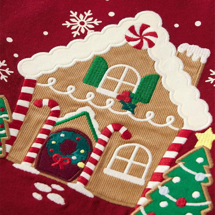 Gymboree Garçons et tout-petits - T-shirts superposés à manches longues et motifs brodés, Maison en pain d'épices rouge, 6