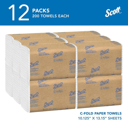 Scott C Fold Paper Towels (01510) with Fast-Drying Absorbency Pockets, 12 Packs/Case, 200 C Fold Towels/Pack