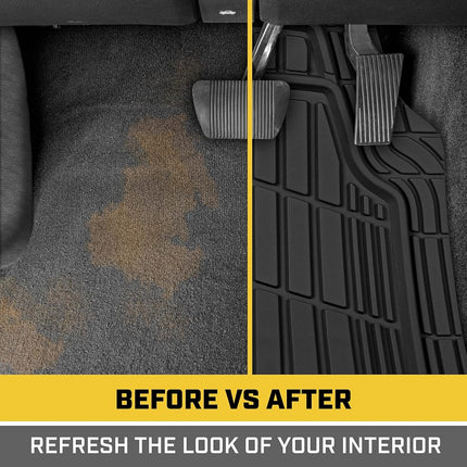 Caterpillar ToughRide Heavy-Duty 4 Piece Rubber Floor Mats for Car Truck Van SUV, Black - Premium Trim to Fit Car Floor Mats, All Weather Deep Dish Automotive Floor Mats, Total Dirt Protection