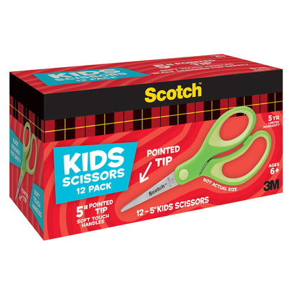 Scotch Ciseaux pour enfants à pointe souple de 5 po, paquet de 12 pour enseignants, vert (1442P-12) - Lot de 6