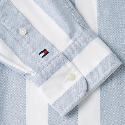 Tommy Hilfiger Men's Long Sleeve Oxford Shirts in Regular Fit, Men's Button Down Shirts, Also Available in Big and Tall Shirt Blue/Stripe