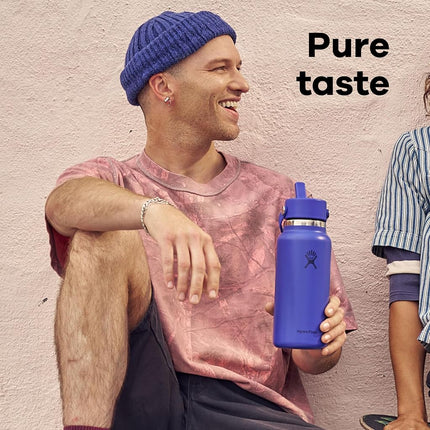 Hydro Flask Water Bottle - Insulated Stainless Steel - Wide Mouth Flex Straw Lid, Non Spill, Leakproof and Refillable in 32 Oz Glitch White