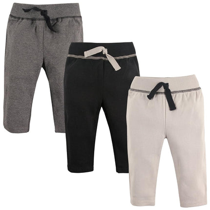 Hudson Baby Baby Cotton Pants, 3 Pack, Black/Gray, 12-18 Months