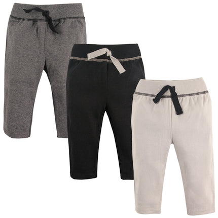 Hudson Baby Baby Cotton Pants, 3 Pack, Black/Gray,