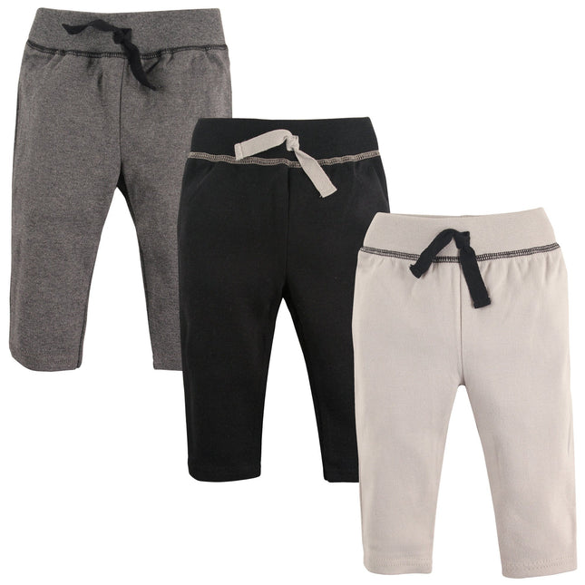 Hudson Baby Baby Cotton Pants, 3 Pack, Black/Gray,