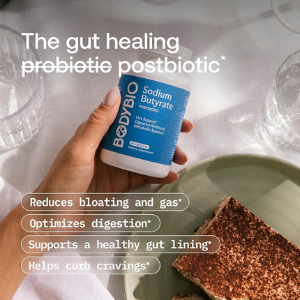 BodyBio Butyrate with Sodium - Supports Healthy Digestion, Gut & Microbiome - Increases Leptin Production for Appetite Control - No Fillers or Additives - 60 Capsules