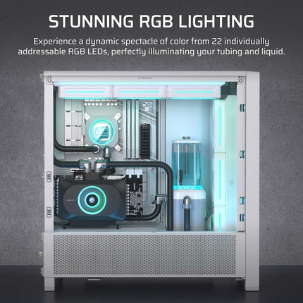 Corsair iCUE LINK XD6 RGB ELITE Pump/Reservoir Unit – FlowDrive Max Pump, Built-In Temperature Sensor, 22 Addressable RGB LEDs, 440ml Transparent Nylon Reservoir – White