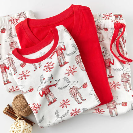 HonestBaby Family Matching Holiday Pajamas Organic Cotton for Men, Women, Kids, Toddlers, Baby Boys, Girls, Unisex Pets, Moose & Mugs, Large