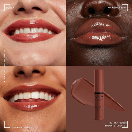 NYX PROFESSIONAL MAKEUP Butter Gloss, Silky smooth non-sticky formula lip gloss, Brownie Drip, 8mL