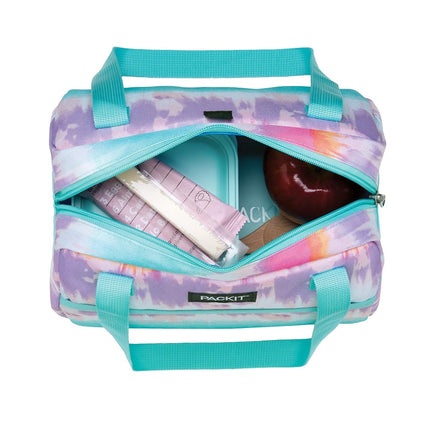 PackIt Freezable Hampton Tote Bag - Insulated Picnic Lunch Cooler Bag for Travel & On-The-Go, Gel-Lined Walls Chill Meals & Drinks for Hours, Comfortable Shoulder Straps, Zip Closure. Tie Dye Sorbet