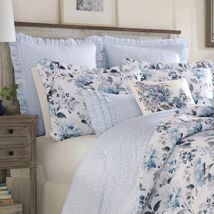 Laura Ashley Decorative Pillow Case for Bedroom and Home Décor, Cotton, Chloe Blue, European-Square