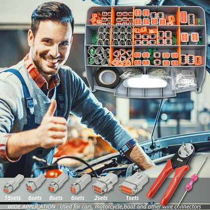 482 PCS DT Deustch Connector Kit, 2 3 4 6 8 12 Pin Waterproof Automotive Electrical Connectors, Including Deutsch Crimping Tool, Removal Tool, 16# Solid Contacts