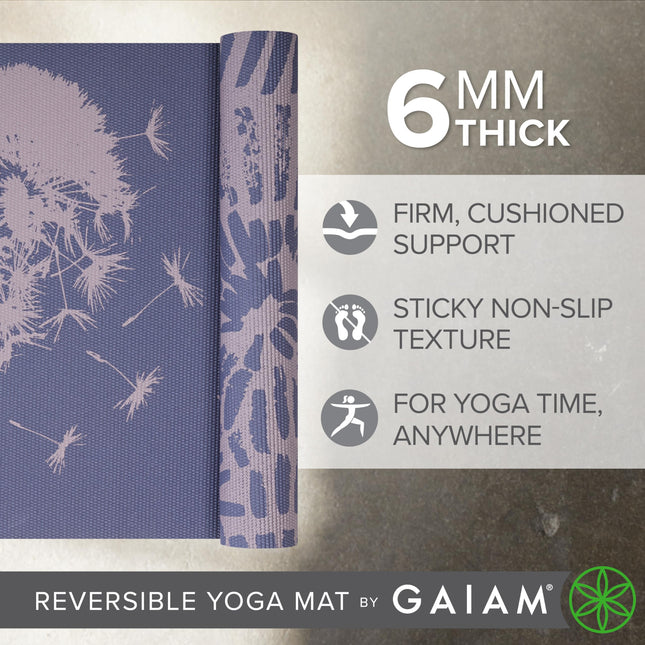 Esterilla de Yoga Gaiam - Estera de ejercicio y fitness premium de 6 mm con estampado reversible, extragruesa y antideslizante para todo tipo de yoga, pilates y entrenamientos de suelo (68" x 24" x 6 mm de grosor)